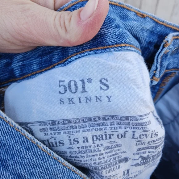 Levis 501 S Skinny High Rise Button Fly Distressed Blue Denim Jeans Women Sz 25 - Picture 8 of 8